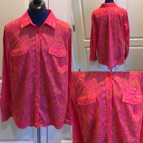 Talbots Tops - Talbots  hot pink/orange tropical pattern …